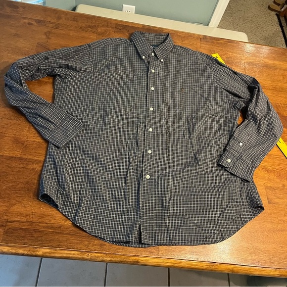 Ralph Lauren men’s navy tan cream plaid 100% cotton classic fit button down XL - Picture 1 of 7